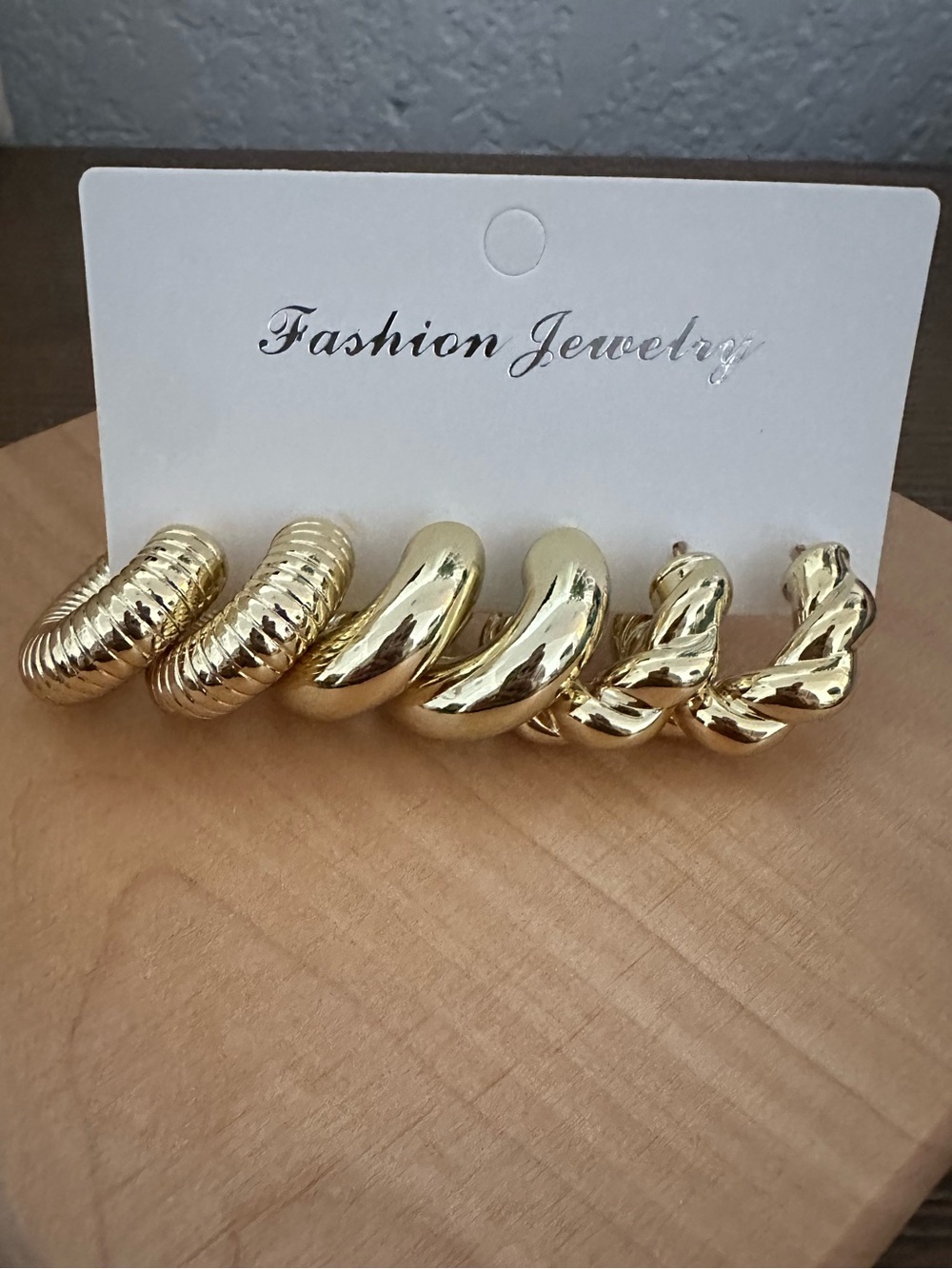 Gold Tone Chunky Hoop Earring Set